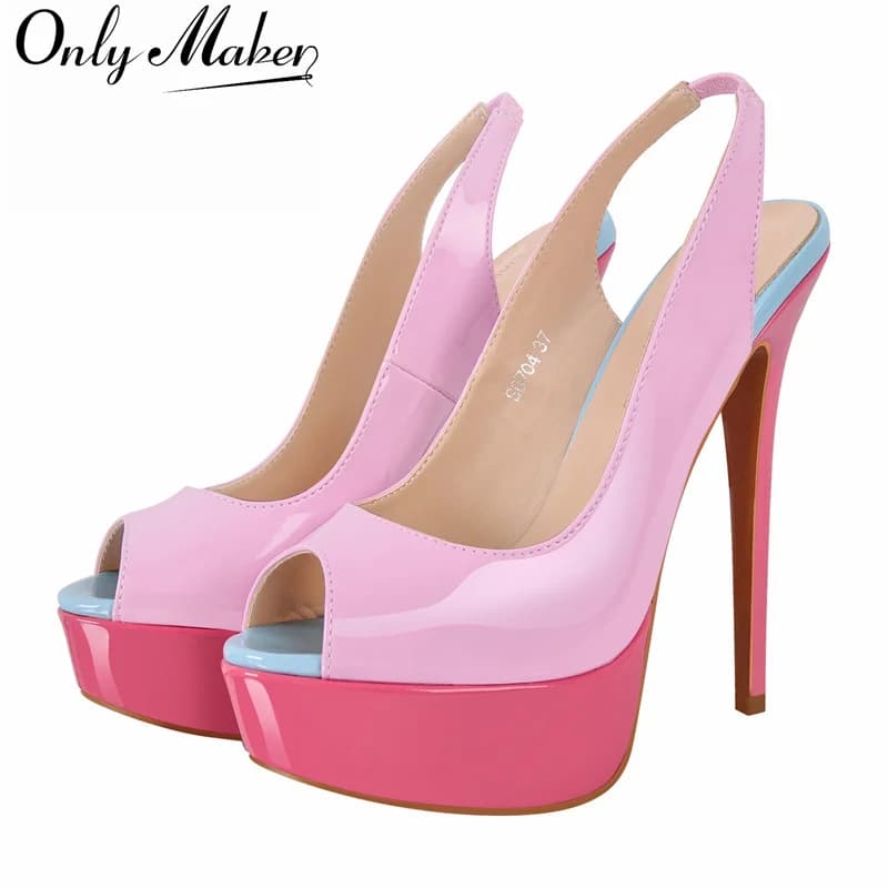 Onlymaker Women Mixed Colors Peep Toe Platform Thin High Heel Sandals Sexy Slingback Buckle Strap Party Dress Striped Sandals