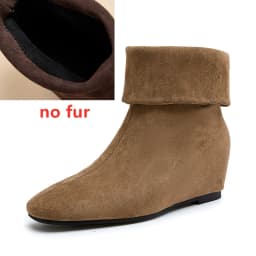 AIYUQI 2026New Women Folded Cuff Wedge Ankle Boots Suede Pointed Toe Slipon Short Booties Ladies Retro Fall Winter Casual Shoes