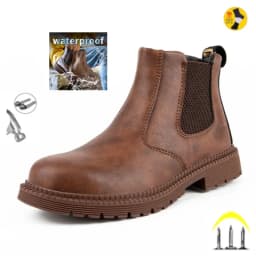 Waterproof Work Shoes For Men Chelsea Steel Head Leather Boots Male Footwear Indestructible Construction Security Boots
