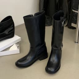 Eilyken Winter Retro Contrasting Splicing Buckle Strap Women Knee-High Boots Western Style Round Toe Square Low Heels Shoes
