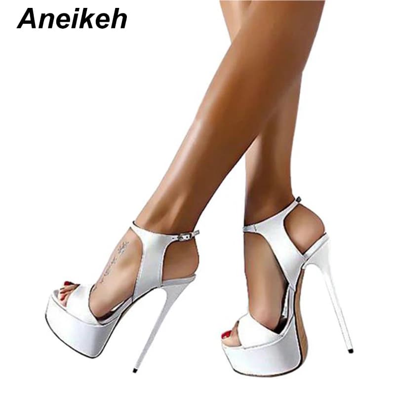 Aneikeh Big Shoe Size 41 42 43 44 45 46 High Heels Sandals Summer Sexy Open Toe Party Dress 16CM Platform Gladiator Women Pumps