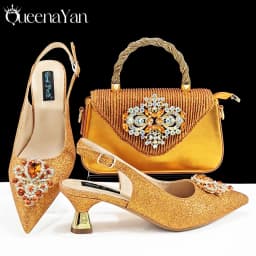 QSGFC Hot Selling INS Pointed-Toe Luxury Style Women High Heels Sandal With Bag Set Orange Color for Wedding Party