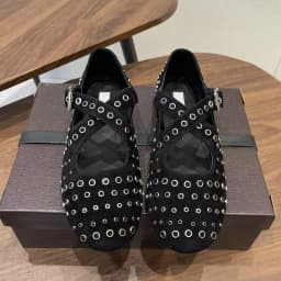 Designer Rivet Leather Mary Jane Shoes Women's Flat Bottom One Button Cross Ballet Shoes Retro Versatile Single Shoes