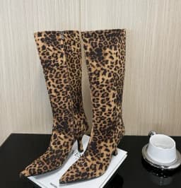 New Mixed Color Snake Patterned Side Zipper Knee High Boots Autumn Winter European American Fashion Pointed High-heel Long Boots