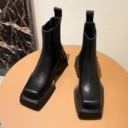 Black Chunky Heel Chelsea Boots Women British Style Leather Square Toe Platform Ankle Boots Casual Non-slip Motorcycle Boots