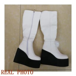 SIMLOVEYO Ladies Knee-high Boots 37cm Round Toe Wedges High Heel 11.5cm Platform 6cm Zipper Plus Size 43 Winter Shoes