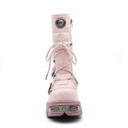 New Punk Women's Platform Ankle Boots Female's Rock Round Toe Lace Up Woman Fashion Retro Chunky Shoes Metal Decor Short Boots