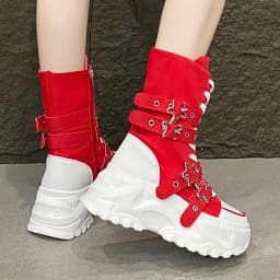 Fashion Chunky Platform Boots Women Punk Star Buckle Strap High Top Sneakers Woman Autumn Winter Thick Bottom Motorcycle Boots