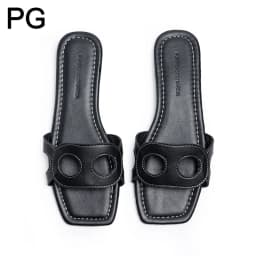PG Minimalist Square Front Slide Sandals Double Hollow Detail Low Flat Heel Spanish All Match Office Commute Summer Footwear