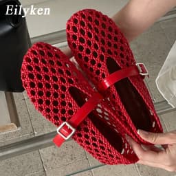Eilyken Spring Fashion Hand Weaving Hollow Out Buckle Strap Flats Heels Women Sandals Designer Comfortable Ballet Banquet Shoes