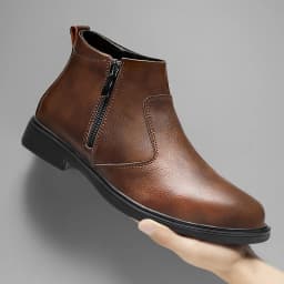 Autumn and Winter New High-Top Leather Shoes for Men, Zippered Leather Boots, Fashionable Versatile Business Casual Shoes, Men's Formal Shoes, Chelsea Boots