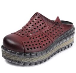 ZXRYXGS Hollow Cowhde Summer Leather Slippers Women Shoes High Heel Sandals 2026 Summer Women Sandals Platform Wedges Slippers
