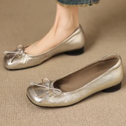 danxuefei women's sheepskin square toe sweet bowtie slip-on flats 2cm round low heel high quality soft comfortable daily shoes