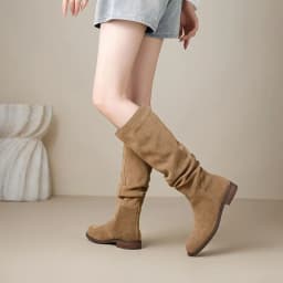 ASUMER Size 34-42 Cow Suede Leather Women Boots Pleated Low Heels Winter Boots Handmade Ladies Casual Western Boots Lady Shoes