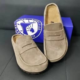 Men Women Penny Loafer Mules Suede Clogs, Closed Toe Slip On Backless Loafers, Comfort Cork Insole Non Slip Flat Slides, Casual Fashion Shoes For Shopping Travel Daily Outdoor Street Wear