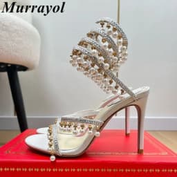 Ankle Snake Shaped Strap Gladiaror Sandals Women Rhinestone Tassels Decor Thin High Heels Sandalias Summer Party Dress Shoes