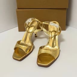 Women Gold High Heels Sandals Square Toe Ankle Strap Pumps Sexy Party Wedding Shoes Fashion Metallic Heeled Sandals Summer