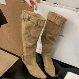 Pointed Toe Knee-High Boots For Women Khaki Wide Tube Long Boots Designer Fashion High Heels Elegant Shoes Botas Knight Boots