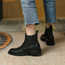 SmallHut 2026 New Trend Autumn Winter Genuine Cow Leather Women Chelsea Boots Black Brown Low Block Heels Round Toe Ankle Boots