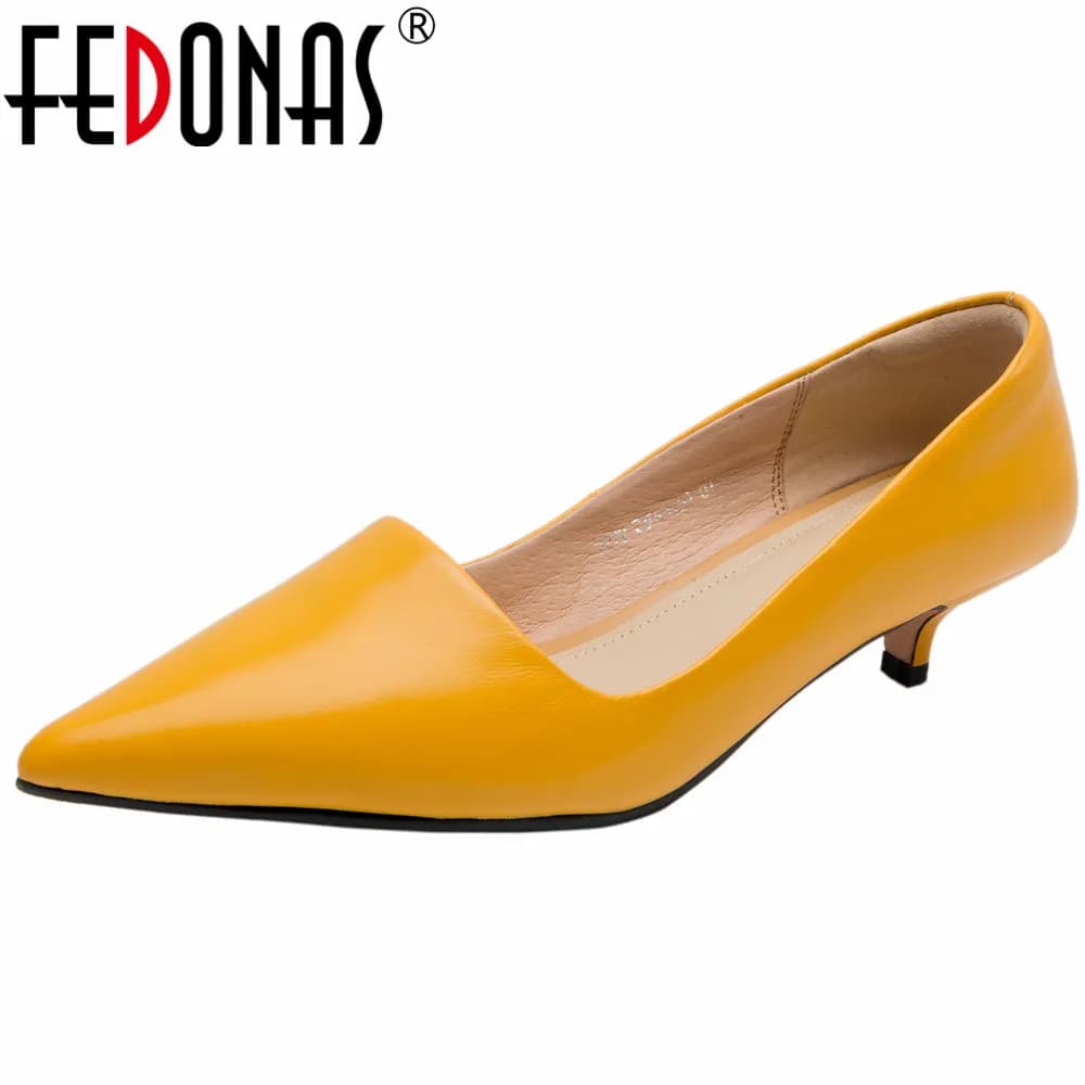 FEDONAS Sexy Women Pumps Pointed Toe Thin Heels Office Party Wedding Shoes Woman Cow Leather Basic Pumps Spring
