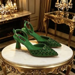 2026 INS Italian Design Elegant Green Rhinestone Pointed Toe High Heels & Handbag Set - Ideal for Weddings and Special Occasions