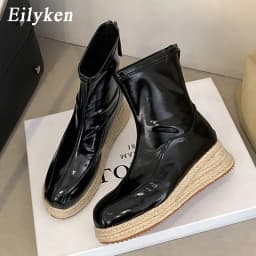 Eilyken Spring Autumn Platform Round Toe Women Ankle Boots Designer Sewing Twine Weaving Thick Bottom Zipper Shoes
