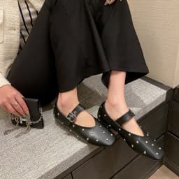 Meotina Women Genuine Leather Mary Janes Round Toe Flats Buckle Crystal Concise Glove Shoes Ladies Fashion Shoes Spring Autumn