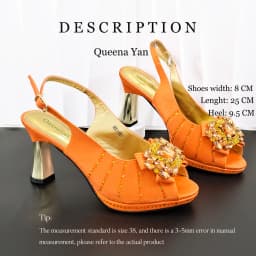 INS New Arrival Orange Color Party Wedding Pointed Toe Ladies Casual High Heels and Soft Bag Set Decorated With Rhinestone