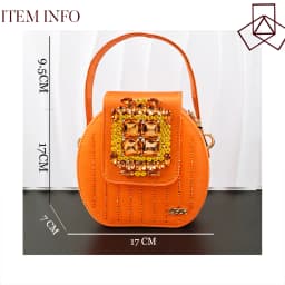 INS New Arrival Orange Color Party Wedding Pointed Toe Ladies Casual High Heels and Soft Bag Set Decorated With Rhinestone