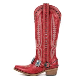 Onlymaker Cowboy Boots for Women Knee High Western Cowgirl Boots with Embroidery Belt Buckle Chains Zipper Chunky Heel Boots