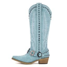 Onlymaker Cowboy Boots for Women Knee High Western Cowgirl Boots with Embroidery Belt Buckle Chains Zipper Chunky Heel Boots