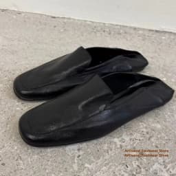 Black Soft Leather Square-Toe Backless Mule Loafers 2-Way Wear Foldable Back Men's Shoes Trendy Luxury Handmade Men's Shoes