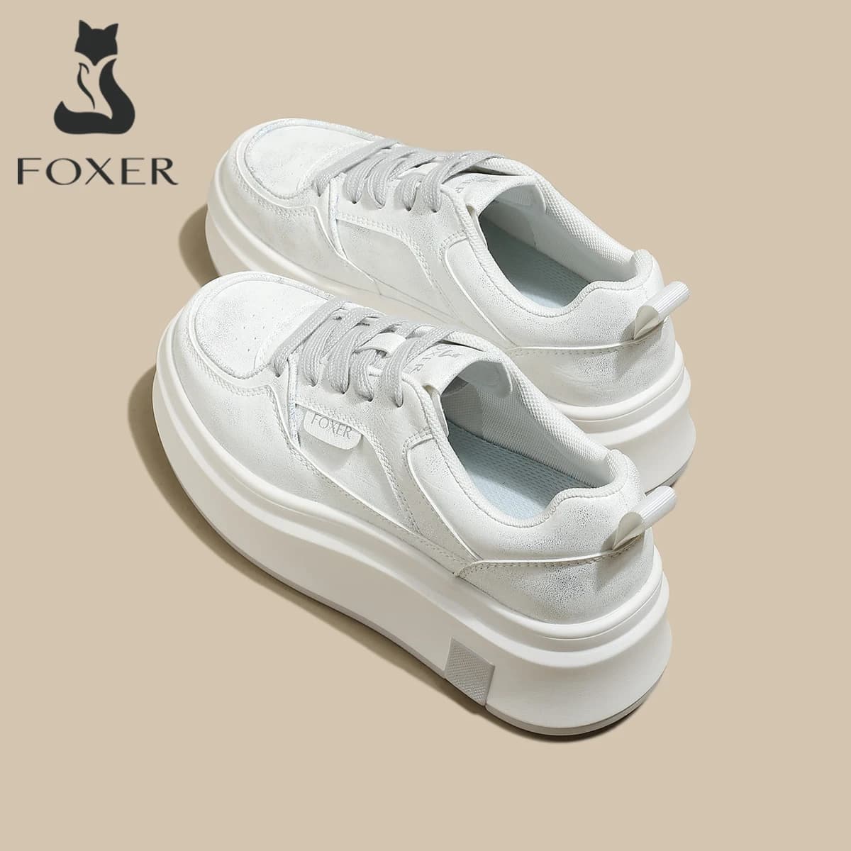 FOXER 2026 Spring Summer Women's Platform Sneakers Thick Sole Casual Female White Shoes Fashion Sport Shoes