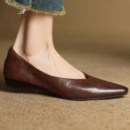 Women's sheepskin pointed toe slip-on flats elegant ladies high quality soft comfortable 2cm kitten heel slim daily dress shoes