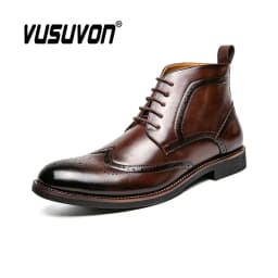 Brand Winter Men Snow Boots Good Quality Leather Ankle Derby Brogue Shoes High Top Lace Up Autumn Black Fashion Size 38-45