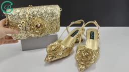 New Arrival Elegant Full of Rhinestone Flower Design Style White Color Party Wedding Pointed Toe Women Shoes and Bag Set