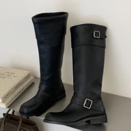 Eilyken New Design Splicing Belt Buckle Knee-High Boots Women Retro Round Toe Square Low Heels Autumn Winter Shoes