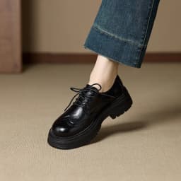 Genuine Leather Women's Oxford Shoes Luxury Handmade 2026 Autumn New Fashion British Style Elegant Black Casual Shoes Woman