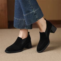 New Spring/Autumn Sheep Suede Women Shoes Fashion Retro Round Toe Shoes for Women High Heels Women Pumps Handmade Blue Loafers