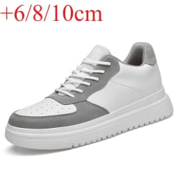 Men Genuine Leather Platform Sneakers Hidden 6-10CM Height Increase Lace Up Cushion Wearproof Street Casual Walking Skate Shoes