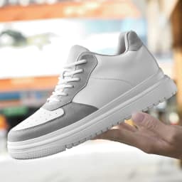 Men Genuine Leather Platform Sneakers Hidden 6-10CM Height Increase Lace Up Cushion Wearproof Street Casual Walking Skate Shoes