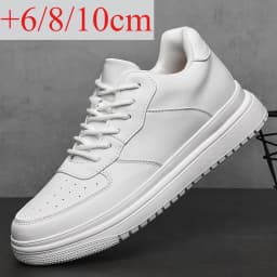 Men Genuine Leather Platform Sneakers Hidden 6-10CM Height Increase Lace Up Cushion Wearproof Street Casual Walking Skate Shoes