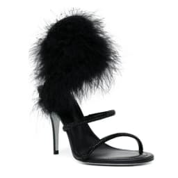 Pink fur ankle warp crystal high heels sandals black summer new in glitter snake luxury designer women's party wedding shoes