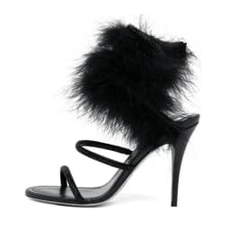 Pink fur ankle warp crystal high heels sandals black summer new in glitter snake luxury designer women's party wedding shoes