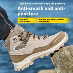 Waterproof Composite Toe Work Boots Puncture-Proof Non-Slip Breathable Comfort Fit for Warehouse Use Mne's Anti-smash Work Boots