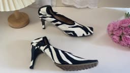 Black Square Head Early Spring New Lady Pumps Zebra-Print Soft Leather Pleated Elastic Witch High Heel Deep Mouth Granny Shoes