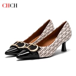 CHCH Women's Pumps Simple Retro Letter Printed Women's Shoes for Business Commute