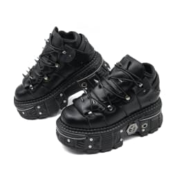 Gothic Ankle Rock Boots 2026 Woman Metal Decor Platform Sneakers New Punk Style Women Shoes Lace-up Shoes