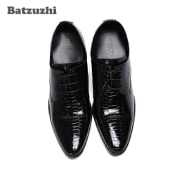 New 7.5cm High Heel Men Shoes Pointed Toe Black Patent Leather Dress Ankle Boots Men Party Zapatos De Hombre, Big Sizes 38-46