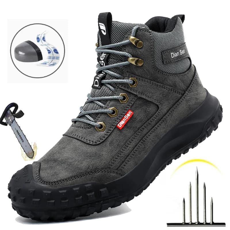 Dian Sen Men's Steel-Toed Safety Shoes With Anti-smash , Anti-Puncture And Anti-Slip Soles, Fashionable Industrial Work Shoes